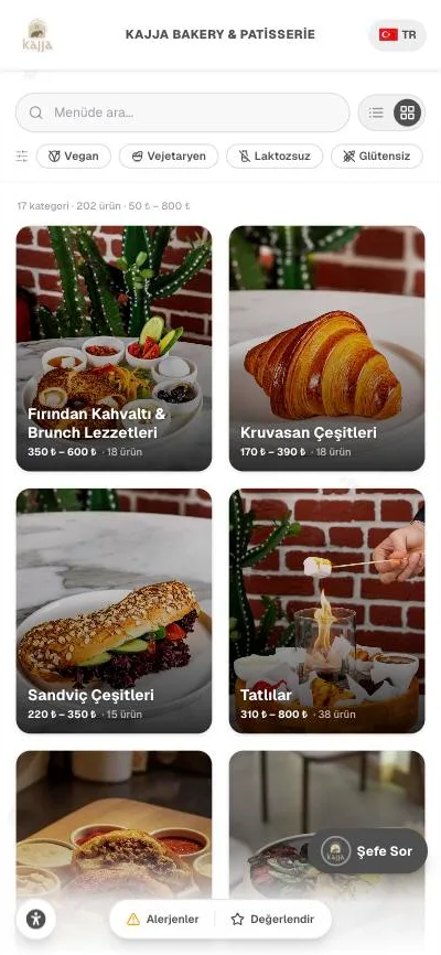 Kajja Bakery & Patisserie menüsünden bir ekran